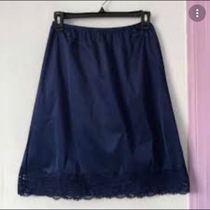 Kayser navy blue lingerie slip skirt with lace trim